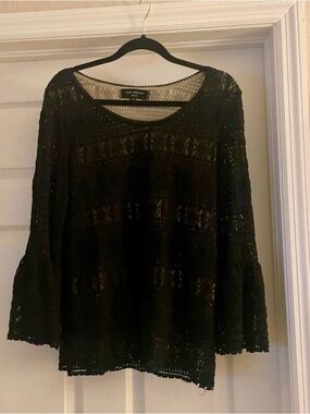 Max Studio Black Crochet Bell Sleeve Top / Retail $89